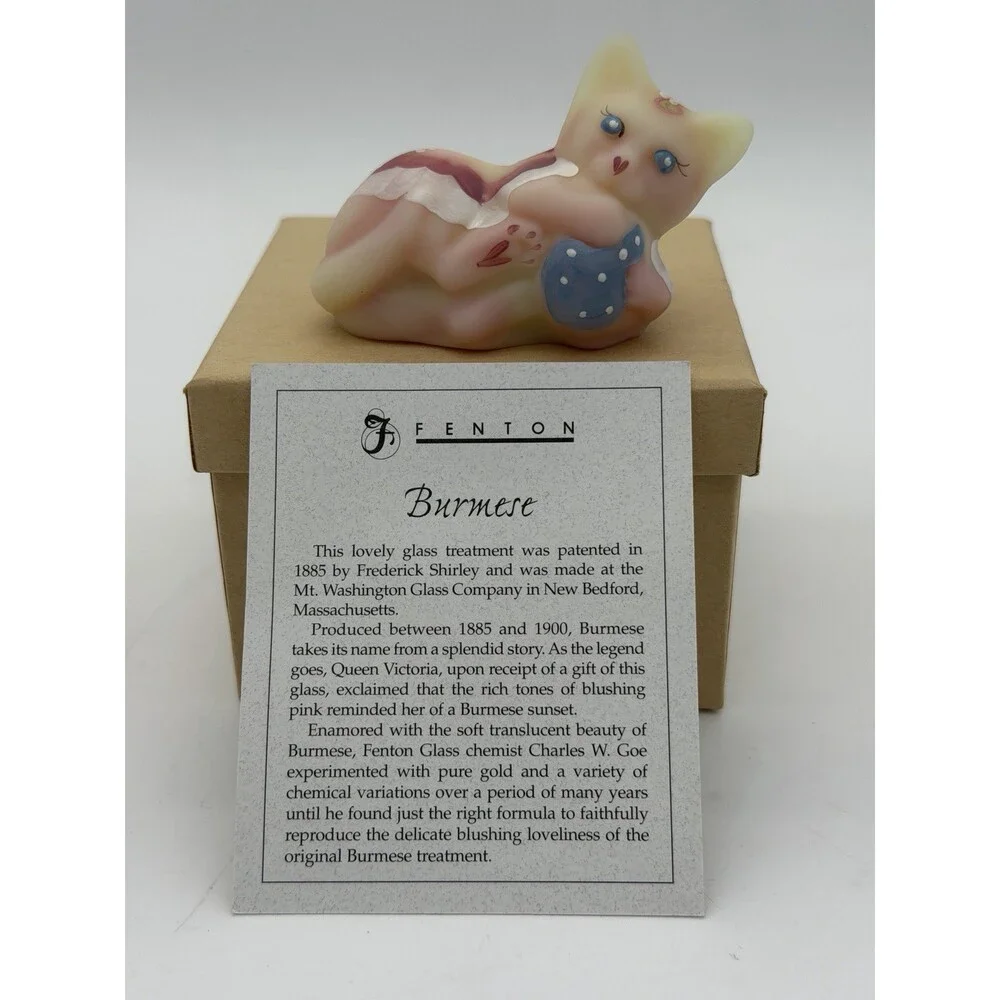 Fenton Art Glass Burmese Kitten Cat W/Ball 100 Years Vtg UV Glow 5044 Figurine